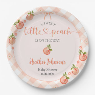A Sweet Little Peach Gingham Baby Shower Paper Plate