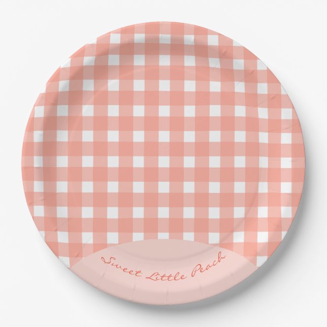 A Sweet Little Peach Plaid Baby Shower Paper Plate (Front)