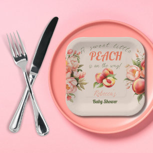 A Sweet Little Peach Summer Floral Baby Shower Paper Plate