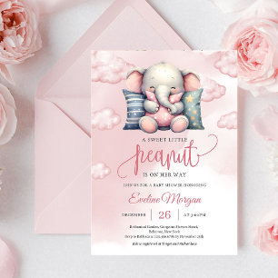 A sweet little peanut cute elephant on cloud invitation