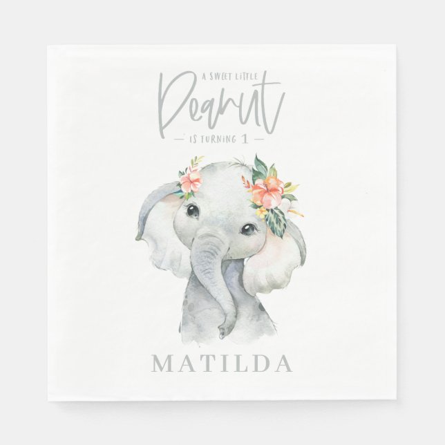 a sweet little peanut elephant birthday party napkin (Front)