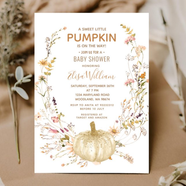A Sweet Little Pumpkin and Wildflower Baby Shower Invitation (Creator Uploaded)