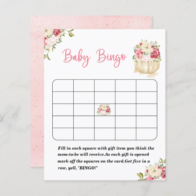 A Sweet Little Pumpkin baby shower bingo game (Front/Back)