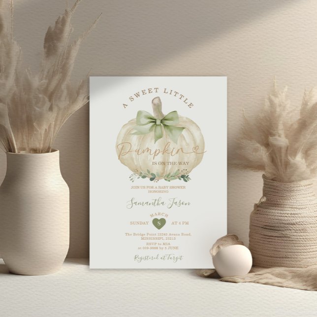 A Sweet Little Pumpkin Cute Green Baby Shower Invitation (Creator Uploaded)