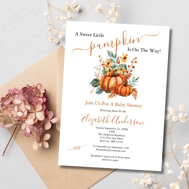 A Sweet Little Pumpkin Fall Autumn Baby Shower Invitation (A Little pumpkin is on the way baby shower invitation Fall Autumn Theme Gender Neutral)