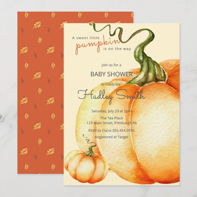 A sweet little pumpkin is on the way baby shower   invitation (Front/Back)