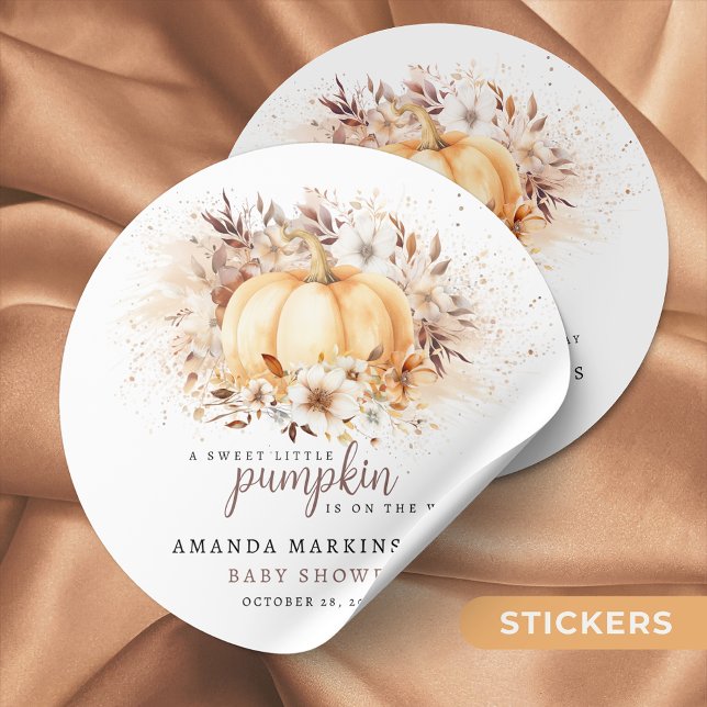 A Sweet Little Pumpkin Neutral Baby Shower Classic Round Sticker (Creator Uploaded)