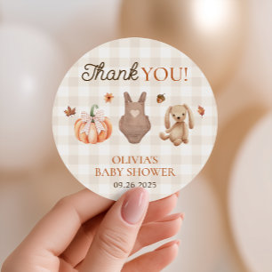 A Sweet Little Pumpkin Neutral Fall Baby Shower Classic Round Sticker