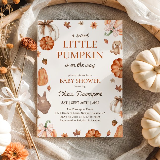 A Sweet Little Pumpkin Neutral Fall Baby Shower Invitation (Creator Uploaded)