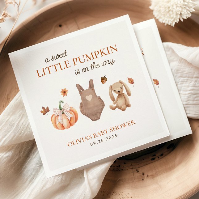 A Sweet Little Pumpkin Neutral Fall Baby Shower Napkin (Creator Uploaded)