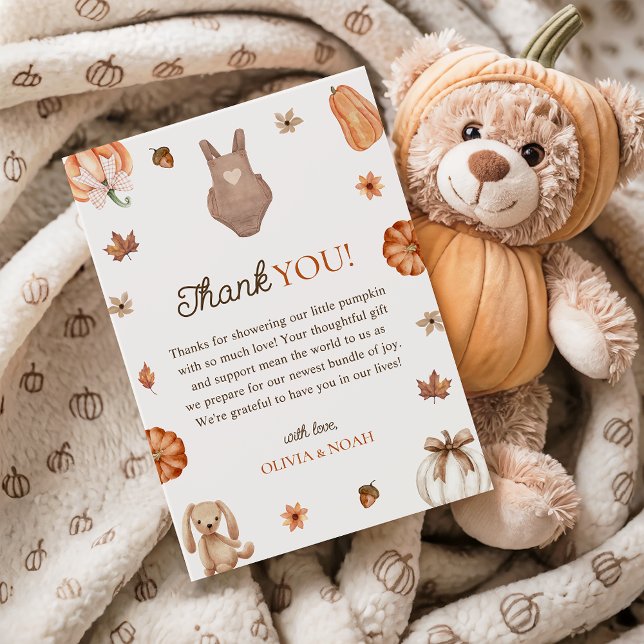 A Sweet Little Pumpkin Neutral Fall Baby Shower Thank You Card (Creator Uploaded)