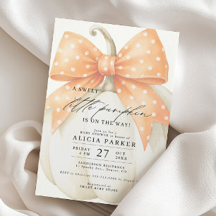 A sweet little pumpkin orange bow baby shower invitation