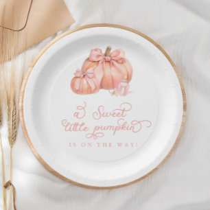 A Sweet Little Pumpkin Pink Bow Baby Shower Paper Plate