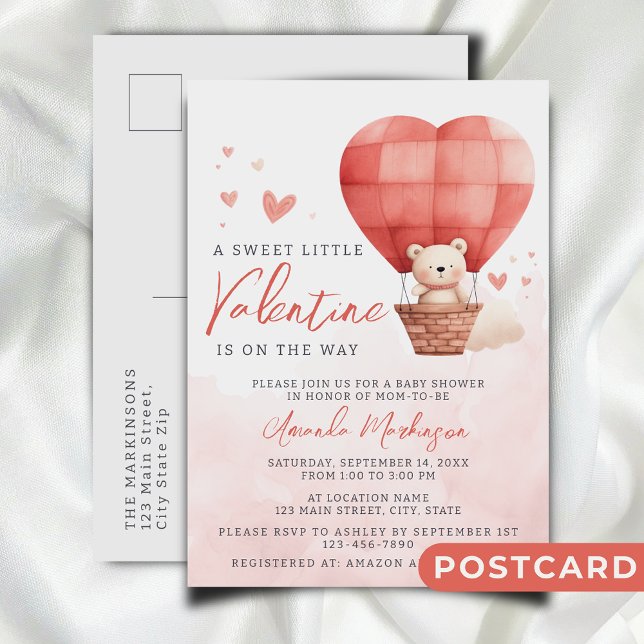 A Sweet Little Valentine is on the Way Baby Shower Invitation Postcard (Creator Uploaded)