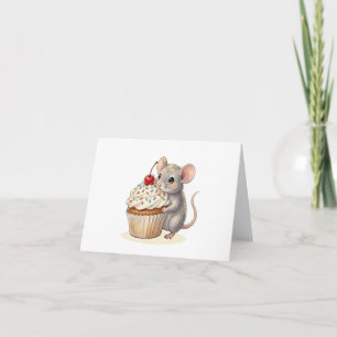 A Sweet Mouse and Cupcake Thank You Note Card