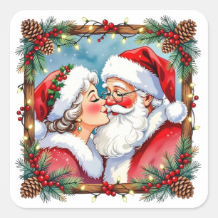 A Sweet Old-Fashioned Christmas   Mr and Mrs Claus Square Sticker