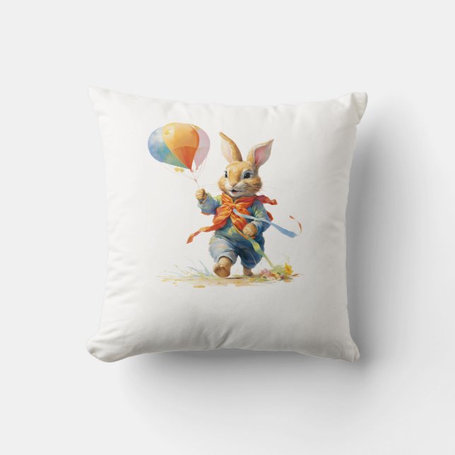 A SWEET RABBIT WITH BALLOONS Throw Pillow (Front)