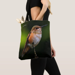 A Sweet Rufous Hummingbird Poses on the Fruit Tree Tote Bag