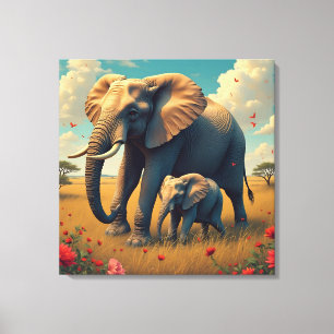 A Sweet Sentimental Mama and Baby Elephant Canvas Print