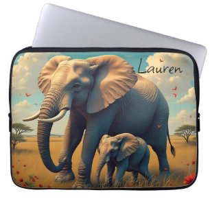 A Sweet Sentimental Mama and Baby Elephant Laptop Sleeve