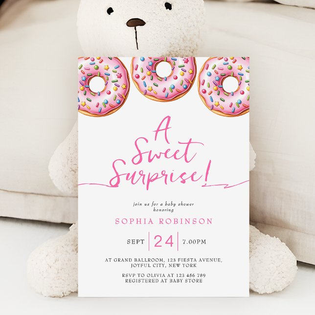 A Sweet Surprise Sprinkle Doughnuts Girl Baby Show Invitation (Creator Uploaded)