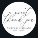 A Sweet Thank You Black and White Classic Wedding Classic Round Sticker<br><div class="desc">A Sweet Thank You Black and White Classic Wedding Sticker.</div>