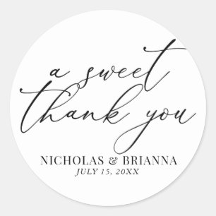 A Sweet Thank You Black and White Classic Wedding Round Sticker