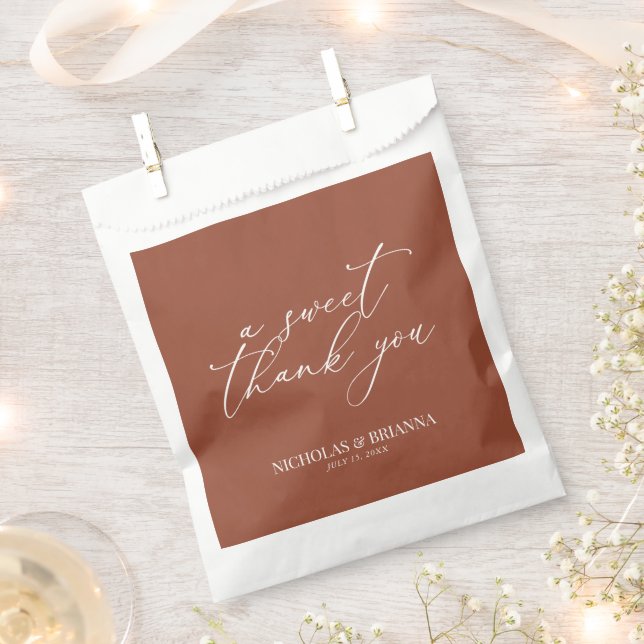 A Sweet Thank You Boho Terracotta Wedding Favour Bag (Clipped)