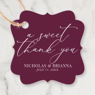 A Sweet Thank You Burgundy Elegant Wedding Favour Tags