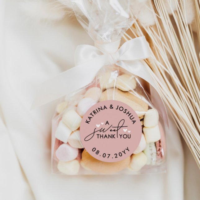 A Sweet Thank You Dusty Pink Hearts Wedding Favour Classic Round Sticker (Creator Uploaded)