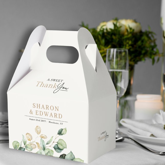 A Sweet Thank You Eucalyptus Greenery Gold Wedding Favour Box (Creator Uploaded)
