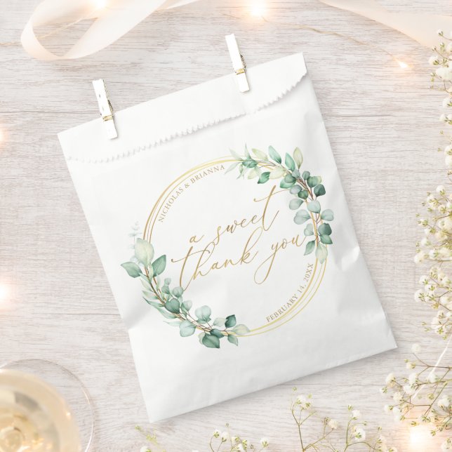 A Sweet Thank You Gold Eucalyptus Greenery Wedding Favour Bag (Clipped)