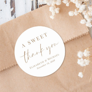A Sweet Thank You Gold Script Wedding Favour Classic Round Sticker