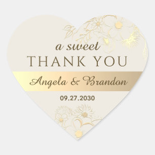 A Sweet Thank You Gold Wedding Favour Heart Sticker