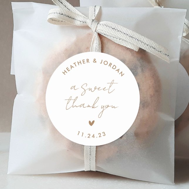 A Sweet Thank You Gold Wedding Sweet Favour Classic Round Sticker (Creator Uploaded)