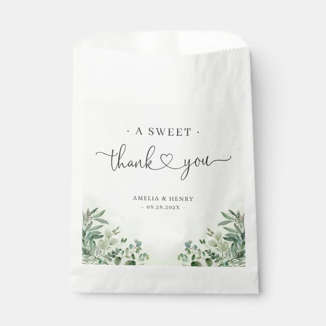 A Sweet Thank You | Greenery Eucalyptus Wedding Favour Bag (Front)