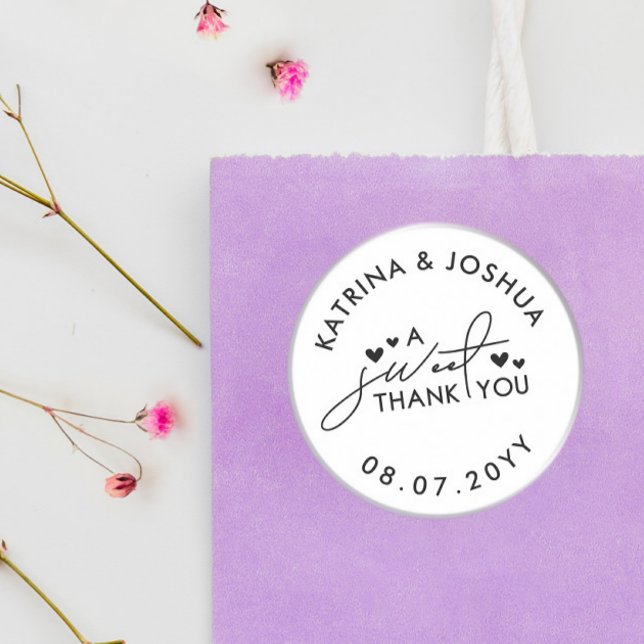 A Sweet Thank You Hearts Wedding Favour Classic Round Sticker (Creator Uploaded)