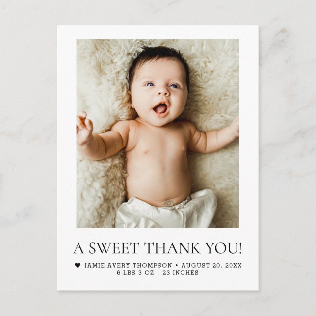 A Sweet Thank You Newborn Baby Photo BIRTH Postcard (Front)