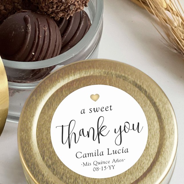 A Sweet Thank You Quinceañera Modern 15th Birthday Classic Round Sticker (Creator Uploaded)