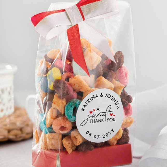 A Sweet Thank You Red Hearts Wedding Favour Classic Round Sticker (Creator Uploaded)