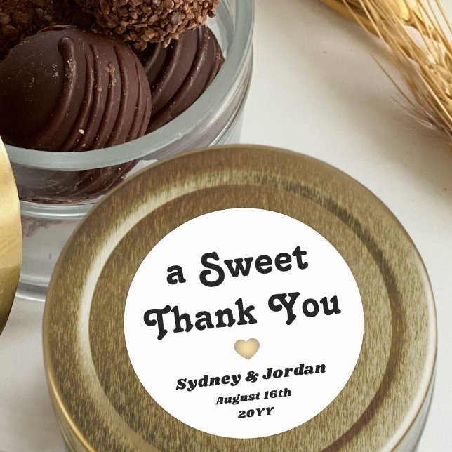 A Sweet Thank You Retro Typography Wedding Favour Classic Round Sticker (Creator Uploaded)