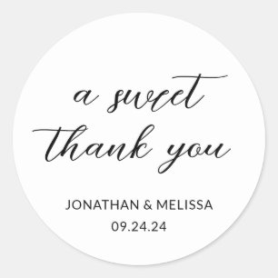 A Sweet Thank You Script White Wedding Favour Classic Round Sticker