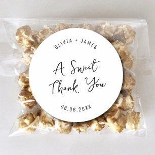A Sweet Thank You Stylish Wedding Favour Classic Round Sticker