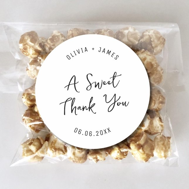 A Sweet Thank You Stylish Wedding Favour Classic Round Sticker (Creator Uploaded)