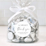 A Sweet Thank You Wedding Favour Classic Round Sticker<br><div class="desc">A chic sticker for your wedding party favours featuring "A Sweet Thank You" in a modern script and elegant typography,  your names and wedding date.</div>