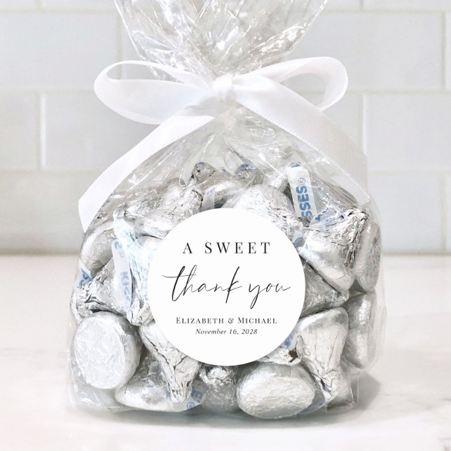A Sweet Thank You Wedding Favour Classic Round Sticker (Creator Uploaded)