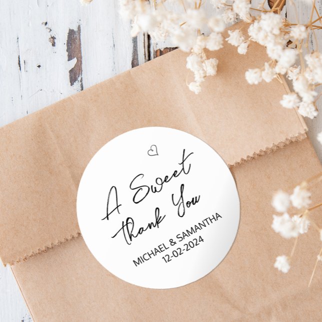 A Sweet Thank You Wedding Favour Classic Round Sticker (Creator Uploaded)