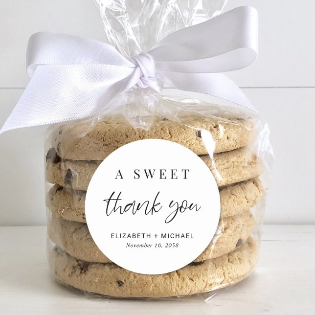 A Sweet Thank You Wedding Favour Classic Round Sticker (Creator Uploaded)