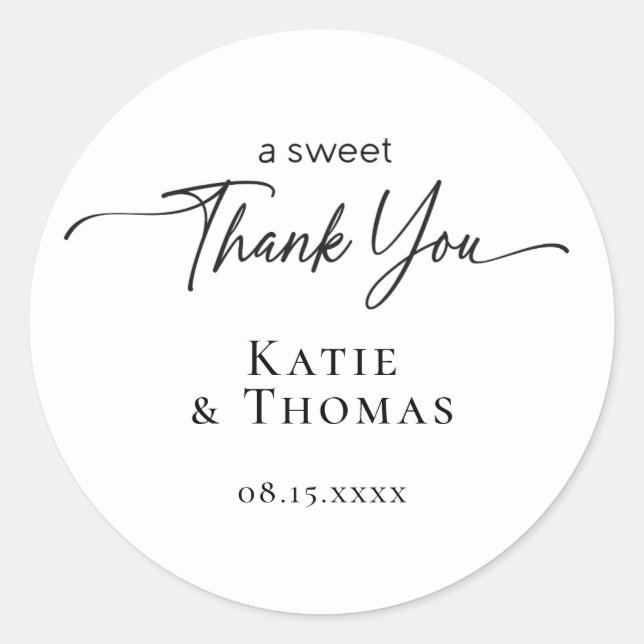 A Sweet Thank You Wedding Stickers Modern Script (Front)