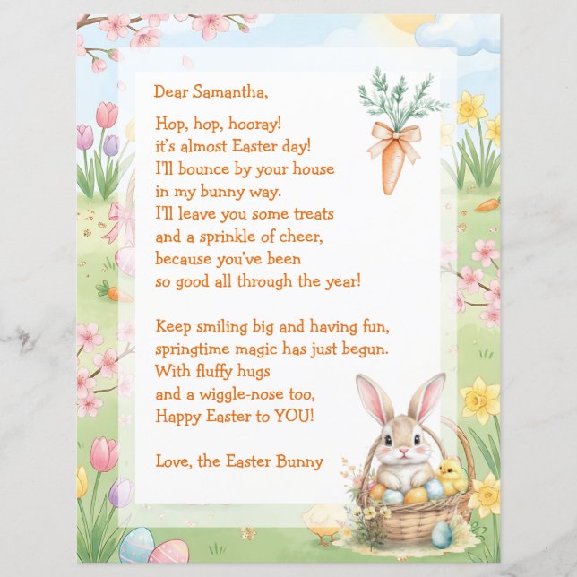 A Sweet Whimsical Easter Bunny Letter for Children (Front)
